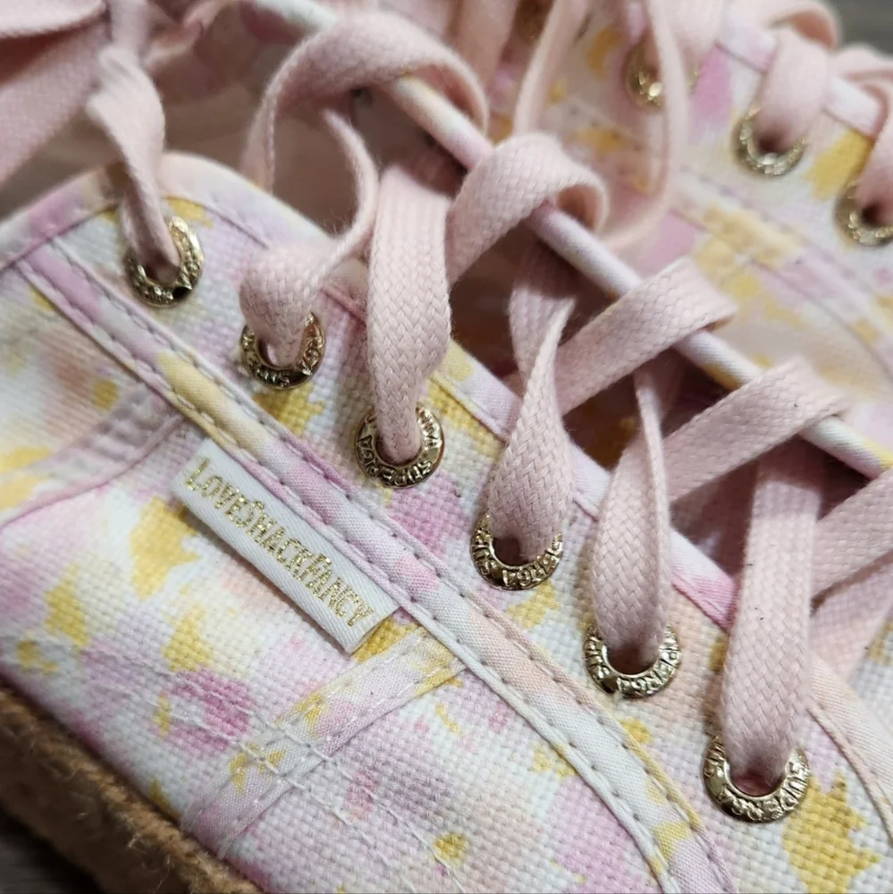 Superga LoveShackFancy Platform Canvas Espadrille Peach Sneaker Shoes 8.5